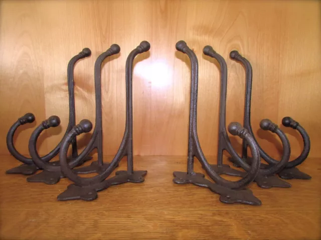 6 LG BROWN 9.25" ANTIQUE-STYLE HARNESS WALL HOOKS CAST IRON rustic barn outdoor