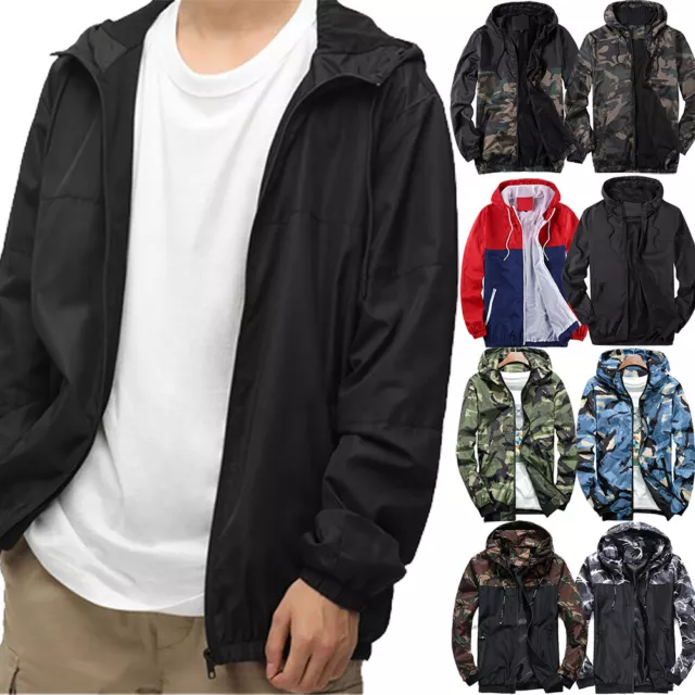Men Camouflage Bomber Jacket Zip Up Sports Breathable Lightweight Hooded Coat UK