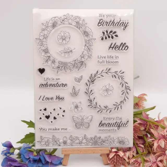 Blumenblätter Kranz Silikon klarer Stempel zum Selbermachen Schalpbook Kartenherstellung Basteln