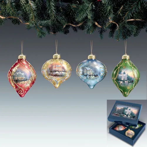 Bradford Exchange Thomas Kinkade Light Up The Season Illuminated Glass Ornaments