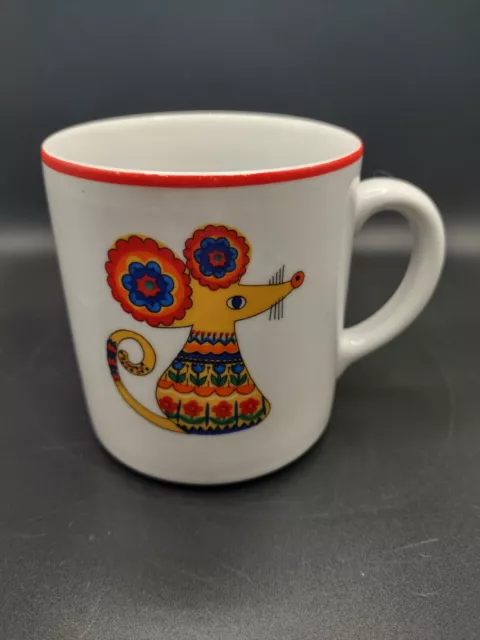 Vtg Bareuther Waldsassen Bavaria Germany Yellow mouse folk art tea coffee mug
