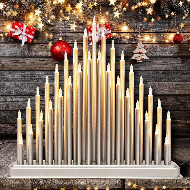 Christmas Workshops 33 LED Argento Candele di Natale Torre, Alimentato a Mani