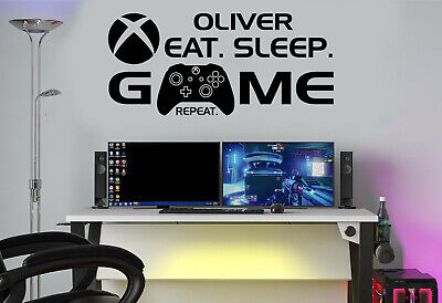 Personalised Eat Sleep Game Repeat Wall Stickers Decal XB Gamer Controller ESGRP