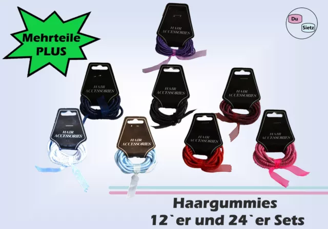 Haargummies in 8 Farben Freizeit & Alltagsgeeignet 12`er und 24`er Sets NEU 02