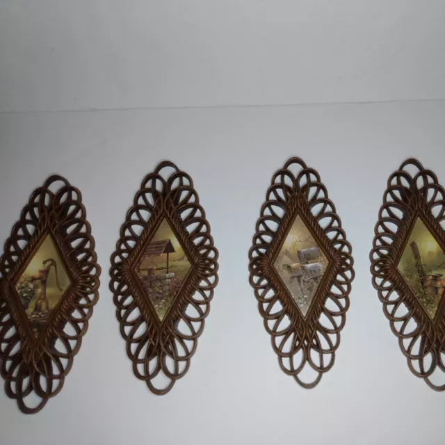 Set of 4 Vintage Homco Burwood Wall Hanging Home Decor Country Farm MCM