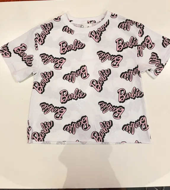 BARBIE WHITE CROP Top Shirt- Womens Barbie Hot Pink with Heart Crop Tee  $14.99 - PicClick