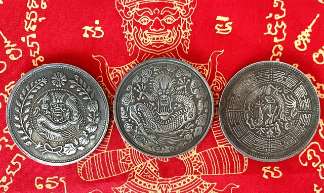 Lote 3 Amuleto Buda Medalla Plata Dragón Sacré Tailandia T190