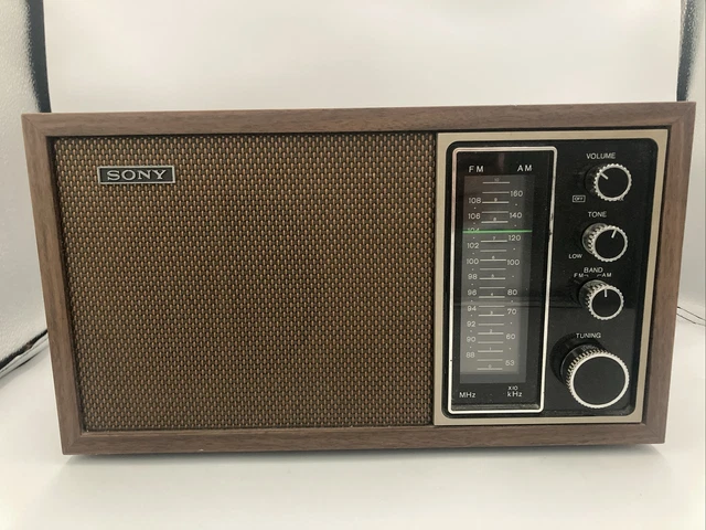 VINTAGE 1970'S SONY TFM-9440W Solid-State AM/FM Table Top Wood Grain ...