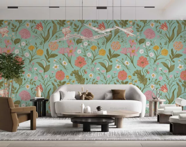 3D Watercolor Green Floral Leaves Wallpaper Wall Murals Removable Wallpaper 33