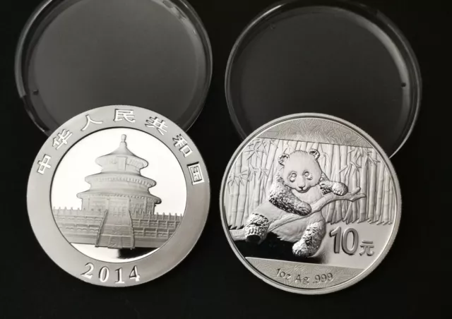 China 2014 1 Oz Panda .999 Silver Coin In Capsule Unc.