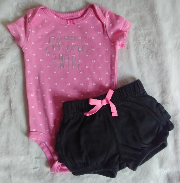 Carters baby girl short sleeve shirt and Jumping Bean ruffled shorts 3 month
