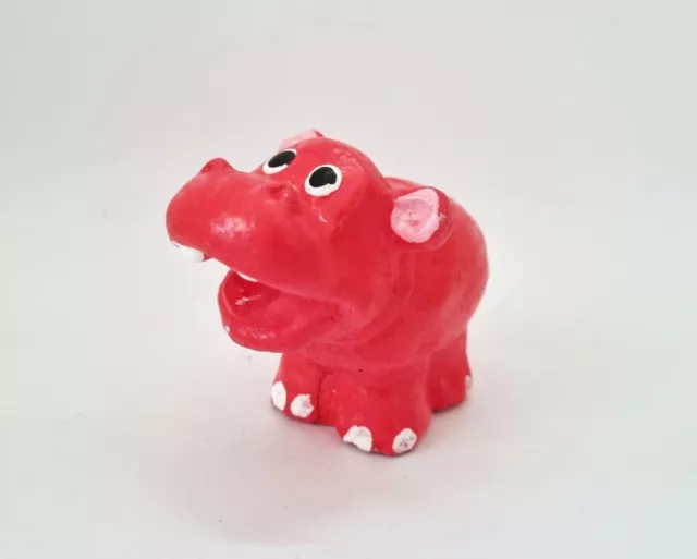 Hand Painted Smiling Hippopotamus Figurine Hippo Decor Ceramic Pink Toy Small 3"