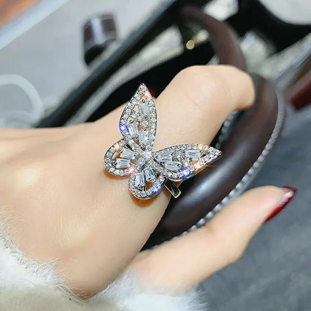 Butterfly 1Ct Round Lab Created Diamond Wedding Ring 14K White Gold PlatedSliver