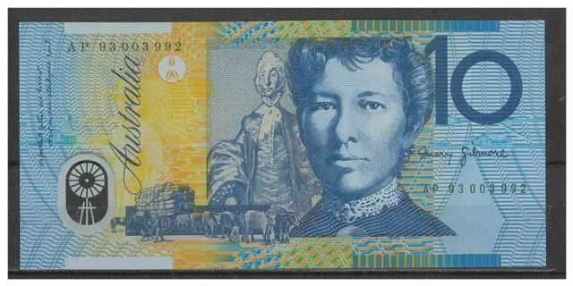 Australia 1993 $10 Banknote Fraser/Evans Black S/N Blue Dobell UNC #5-87