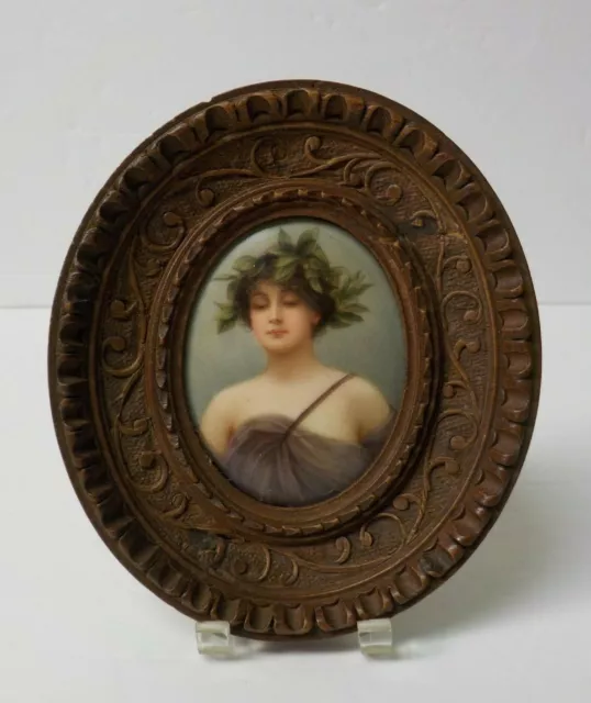 19th C. Miniature Portrait Painting, Carved Wood Frame (#5)