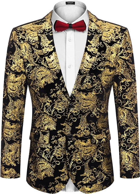 COOFANDY Mens Floral Tuxedo Suit Jacket Paisley Notch Lapel Party Prom Wedding B