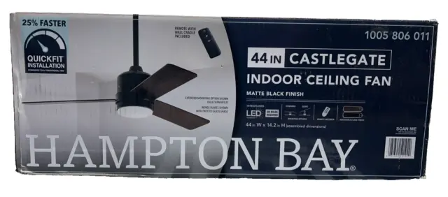 Hampton Bay Castlegate 44 in. Indoor Integrated LED Matte Black Ceiling Fan