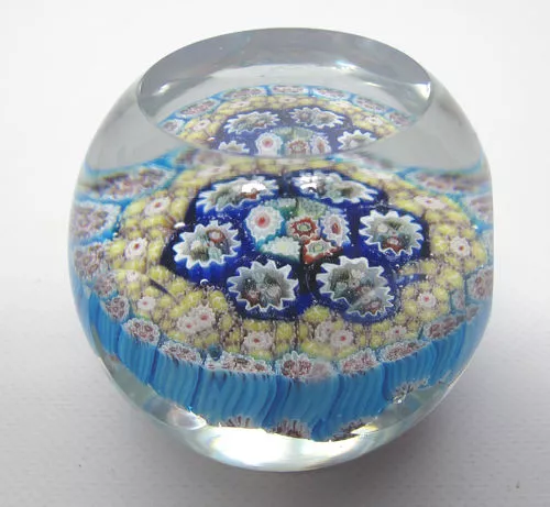 Vintage 1950s Murano Glass Concentric Milifiore Paperweight Great Colors