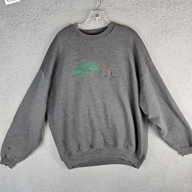 VINTAGE 90s CROSS CREEK Gray Sweatshirt XL Golf Course Embroidered Crewneck