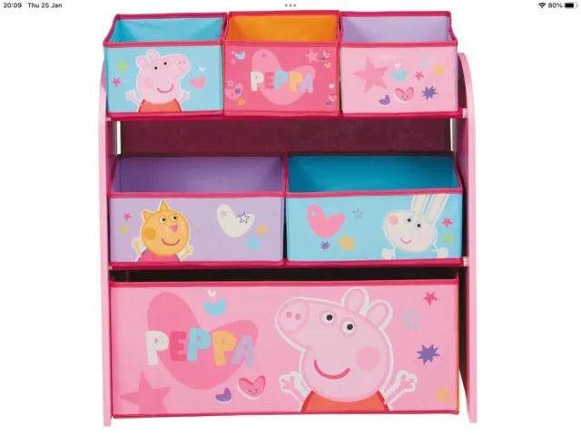 Peppa Pig Wooden Toy Organiser with 6 Storage Bins Children's Character Tidy Set