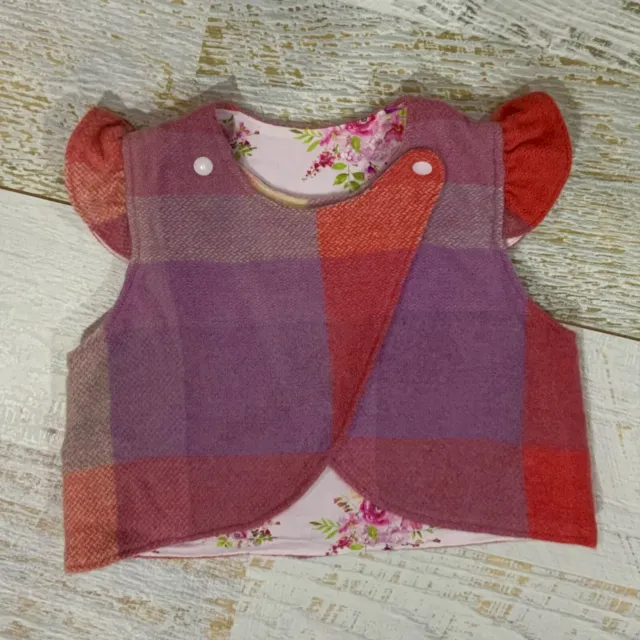 Handmade Girls Colourful Check Sleeveless Woollen Vest Warm Winter Size 1-2