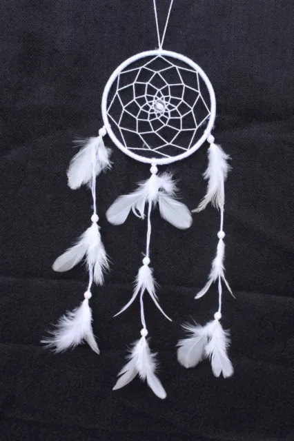 White Dream Catcher Handmade With String Feathers Car Home Wall Decor ( Qty 2 )