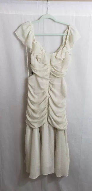 astr the label dress large white ivory swiss dot maxi cut out sides wedding prom