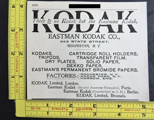 RARE 1899 Antique Ad – Eastman Kodak Co. Rochester NY Vtg