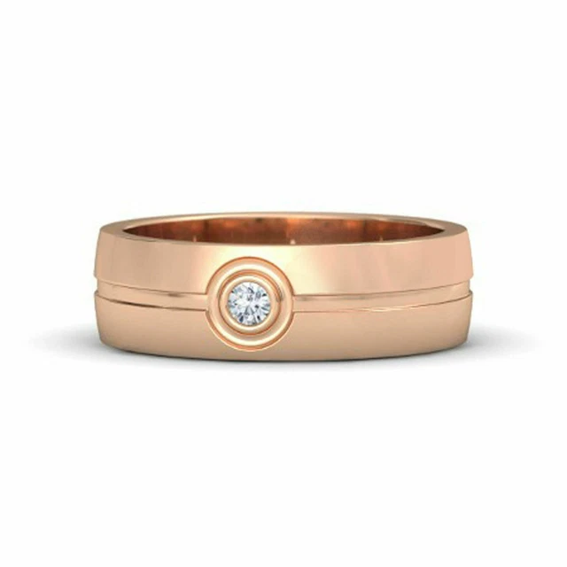 Solide 14K or Rose Naturel 0.09 CT Diamant Homme Fiançailles Taille Bague 9.5 10