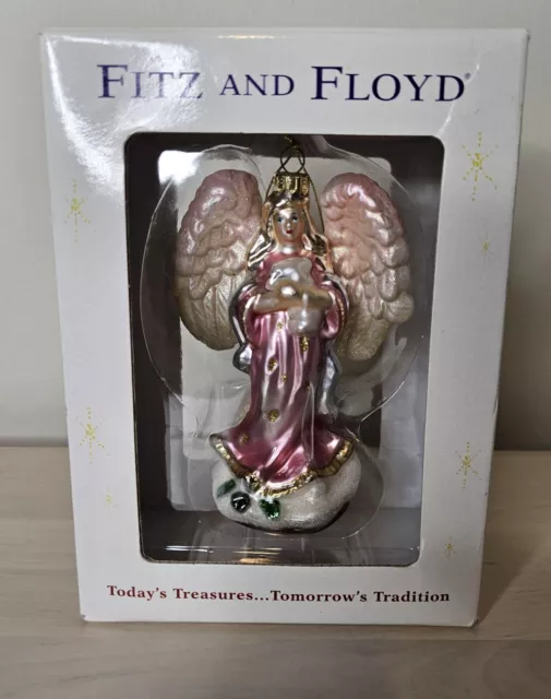 Fitz & Floyd Peaceable Kingdom Glass Standing Angel Ornament Lamb