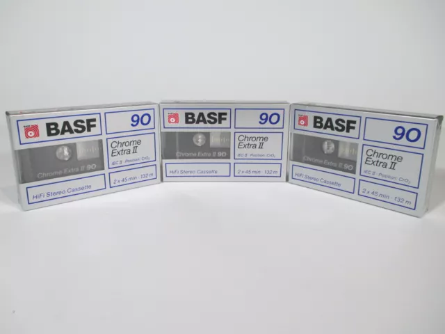 3 BASF Chrome Extra II 90 IEC II Position CrO2 Blank Audio Cassette Tape Sealed