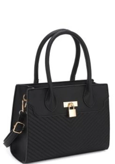 Vegan Leather Structured Medium Handbag Tote Purse Shoulder Bag Black