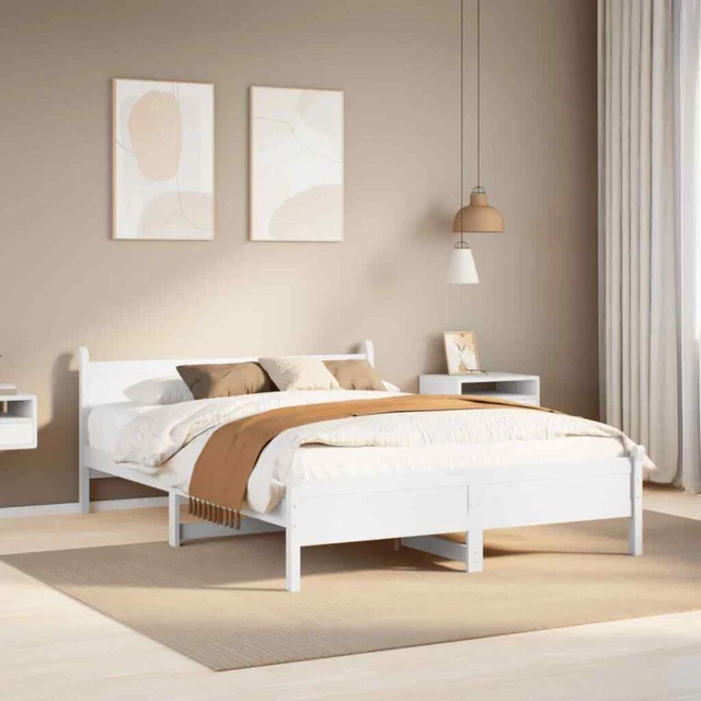BED FRAME WITHOUT Mattress White 150x200 cm King Size Solid Wood Pine £