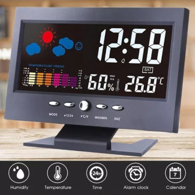LCD Color Screen Digital Backlight Snooze Alarm Clock Weather Forecast Station
