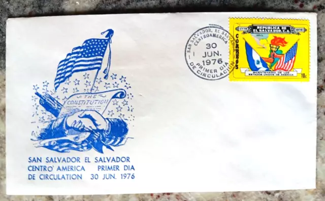 American Independence Constitution & Flags El Salvador 1976 Fdc Unaddr