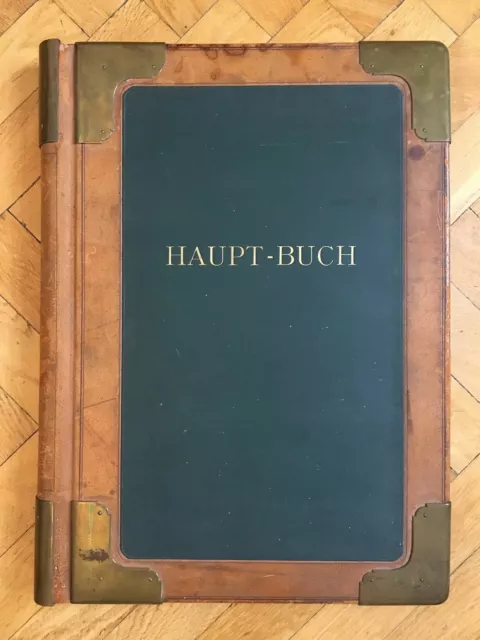 Museales Hauptbuch Kontorbuch Ganzleder mit Messingecken Groß-Folio um 1890