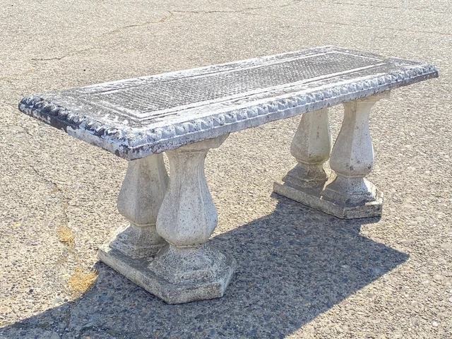 Vintage Classical Concrete Cement Double Baluster Pedestal Outdoor Garden Bench