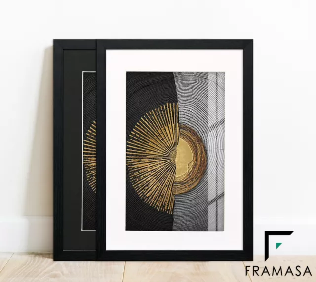 BLACK PHOTO FRAMES With Mounts Flat Picture Frames Art Poster Frames A1