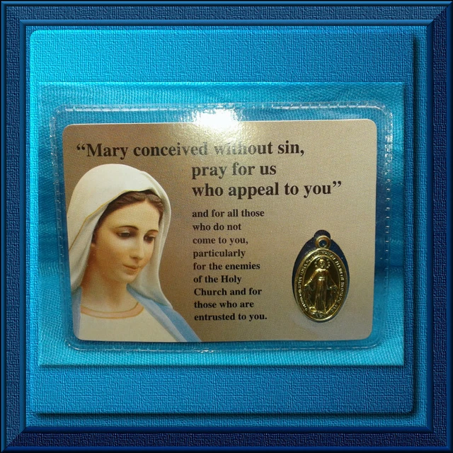 HOLY CARD MIRACULOUS Medal LAMINATED Prayer to Our Lady of Medjugorje £ ...