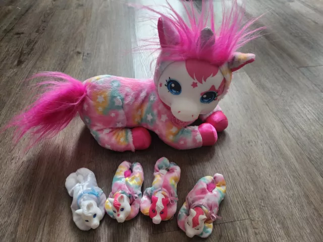 Pink Pony Surprise Unicorn Mom 12" Stuffed Animal Plush w/ Four Babies Soft Toy