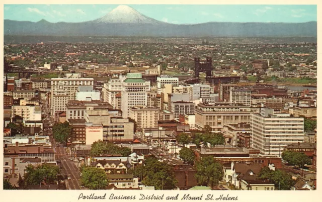 Vintage Postcard 1920's Portland Business District And Mount St. Helen's Oregon