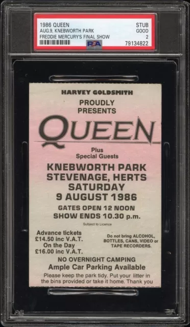 1986 Freddie Mercury Final Performance/Last Show Queen Concert Ticket 8/9 Psa 2