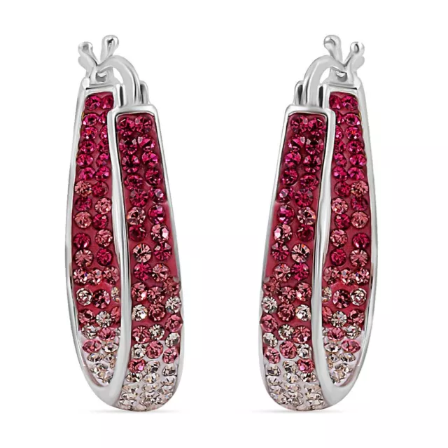 Earrings for Women Inside Out Small Hoop Red White Pink Crystal Silver Plated