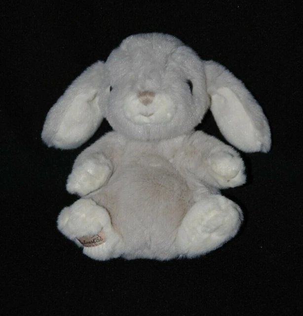 Peluche doudou lapin BUKOWSKI gris blanc crème yeux durs 13 cm assis TTBE
