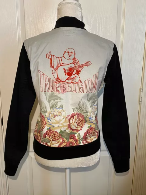 NWOT TRUE RELIGION Floral 2 Tone BUDDHA LOGO BOMBER JACKET Cotton SMALL S