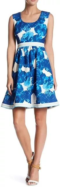 Plenty By Tracy Reese Women's Sz. 8 Blue Floral Print Stretch Knit Short Dress