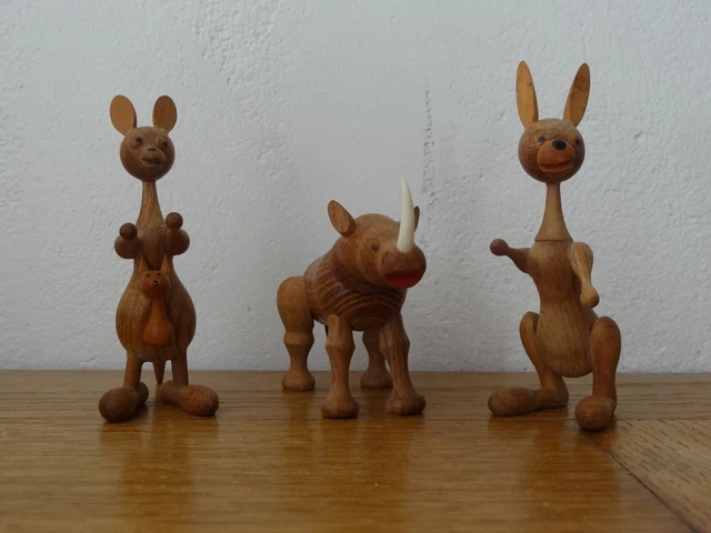 Lot De Figurines Anciennes Animaux En Bois Peint, Jouets Miniatures Vers 1900, Sans Marque