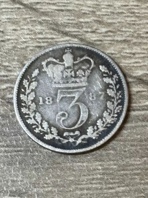 Victoria, Threepence, 1887, 0.925 Silver, Young Head, Scarce