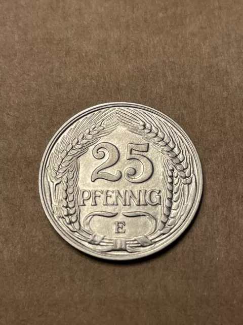 Kaiserreich, 25 Pfennig 1910 E, Jäger-Nr. 18, fast Stempelglanz