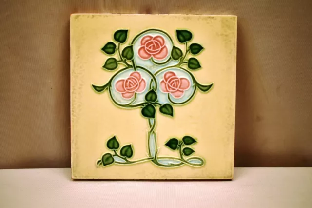 Vintage Japan Tile Majolica Art Nouveau Danto Kaisha Porcelain Rose Vine Rare"80